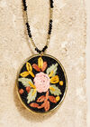 Hand Embroidered Rose Necklace, Black, large