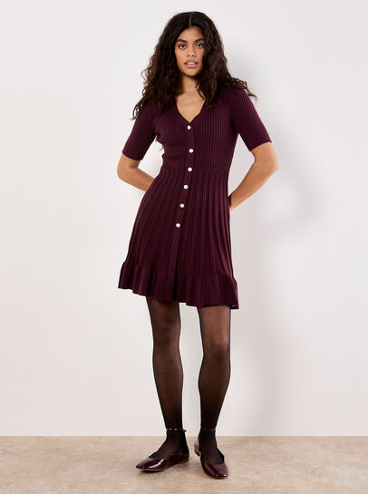Ribbed Knit Fit And Flare Mini Dress