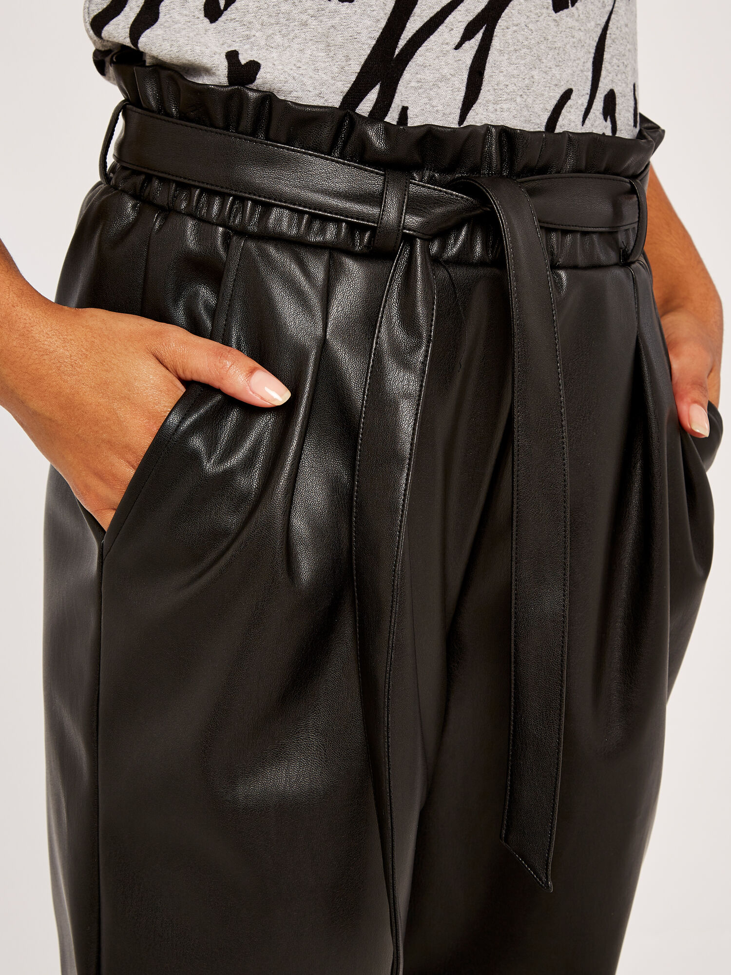 leather look paperbag trousers