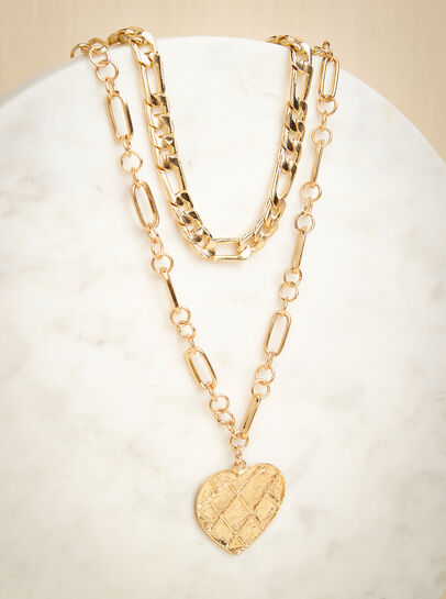 Gold Heart Double Chain Necklace