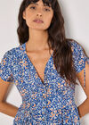 Ditsy Floral Button-Down Midi Dress, Blue, large