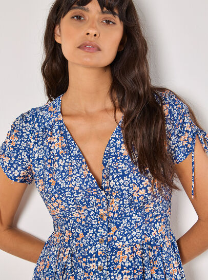 Ditsy Floral Button-Down Midi Dress