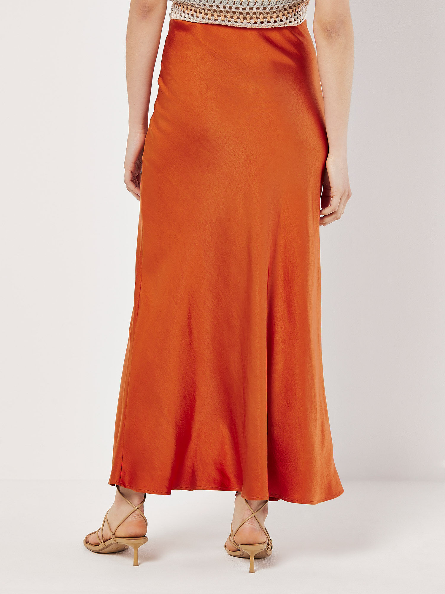 Satin Bias Midi Skirt Apricot Clothing