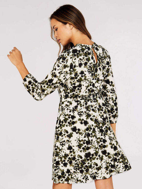 Brushstroke Smock Mini Dress, Khaki, large