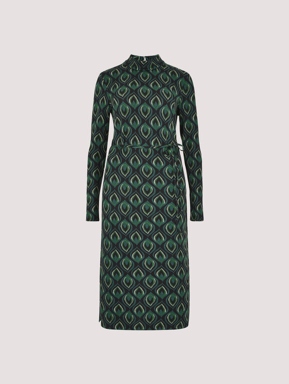 Peacock Print  Knit Midi Dress, Green, large
