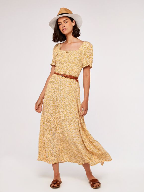 Daisy Milkmaid Maxi Dress, Mustard, large