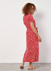 Ditsy Floral Decorative Button Midi Dress, Red, large