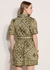 Scarf Print Shirt Mini Dress, Khaki, large