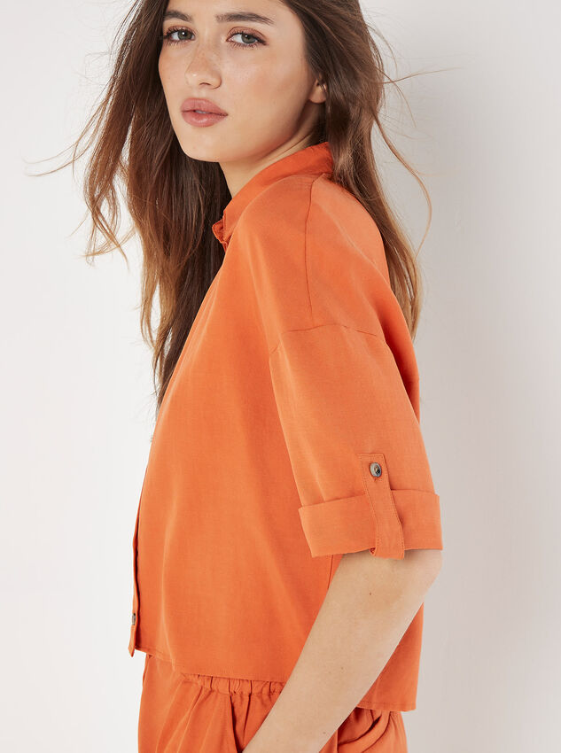 Woven Cropped Shirt, Orange, large