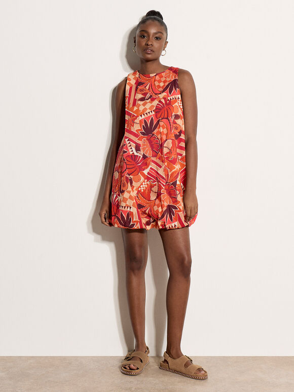 Abstract Print Bubble Hem Mini Dress, Red, large