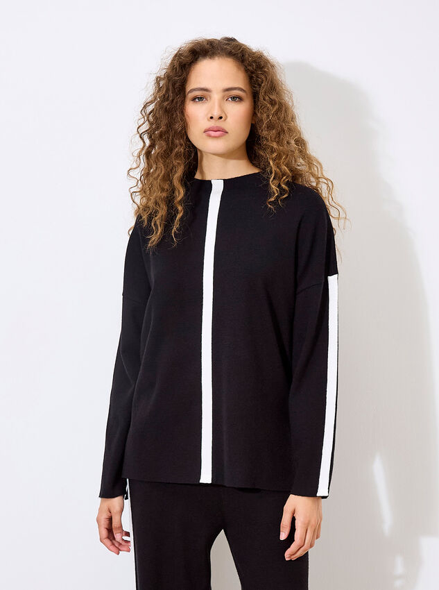 Mock Neck Mono Stripe Jumper, Black, large