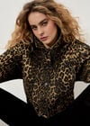 Leopard Print Denim Crop Jacket, Brown, large