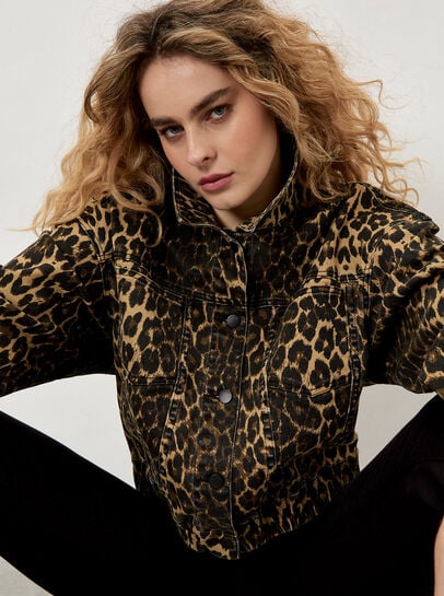 Leopard Print Denim Crop Jacket