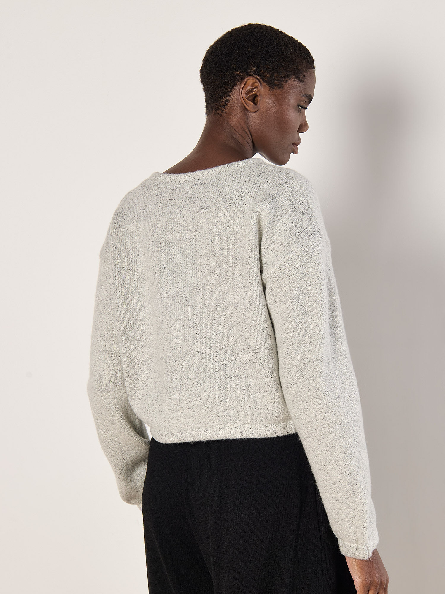 Cropped Boucle Knit Drawstring Jumper Apricot Clothing
