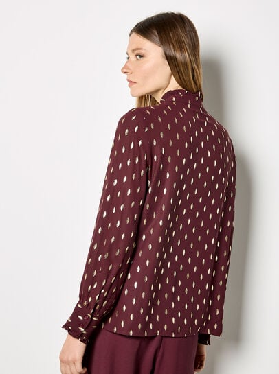 Gold Foil Ruffle Chiffon Blouse