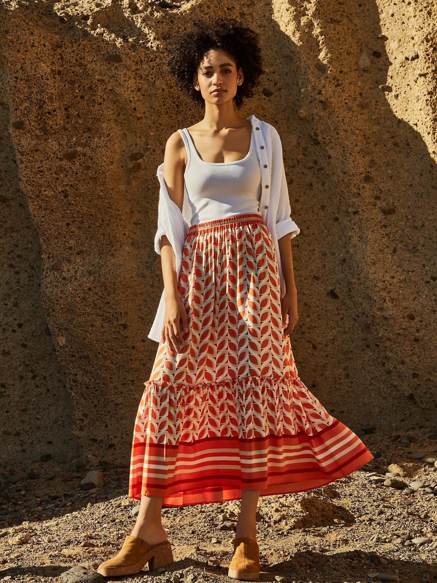 Jupe Longue A Feuilles Geometriques Vetements Apricot