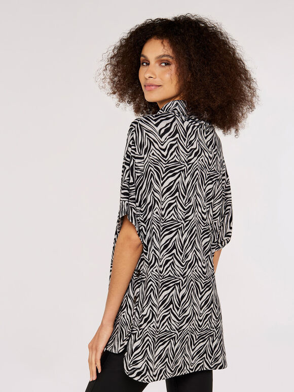 Zebra Print Polo Neck Top, Grey, large