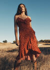 Leopard Print Ruffle Midi Dress, Red, large