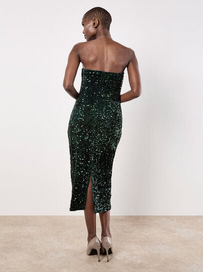 Sequin Bandeau Velvet Bodycon Midi Dress