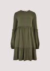 Self Chevron Babydoll Dress, Khaki, large