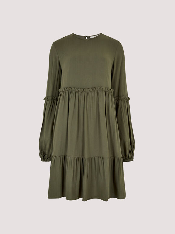 Self Chevron Babydoll Dress, Khaki, large