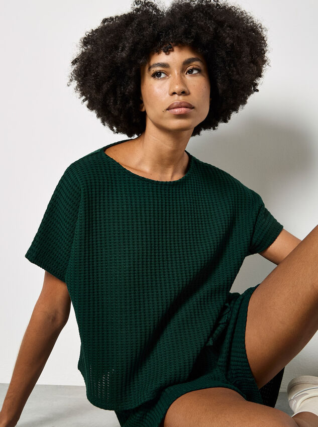 Waffle Knit Oversized T-Shirt, Green, large