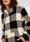 Gingham Check Fleece Hoodie, Black, large