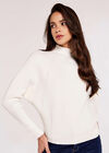 High Neck Ribbed Jumper, White, large