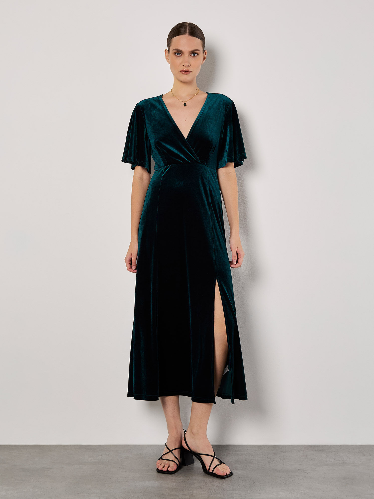 Velvet Wrap Maxi Dress Apricot Clothing