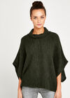 Waffle Cowl Neck Cape Top, Khaki, large