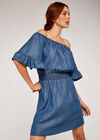 Chambray Bardot Dress, Blue, large