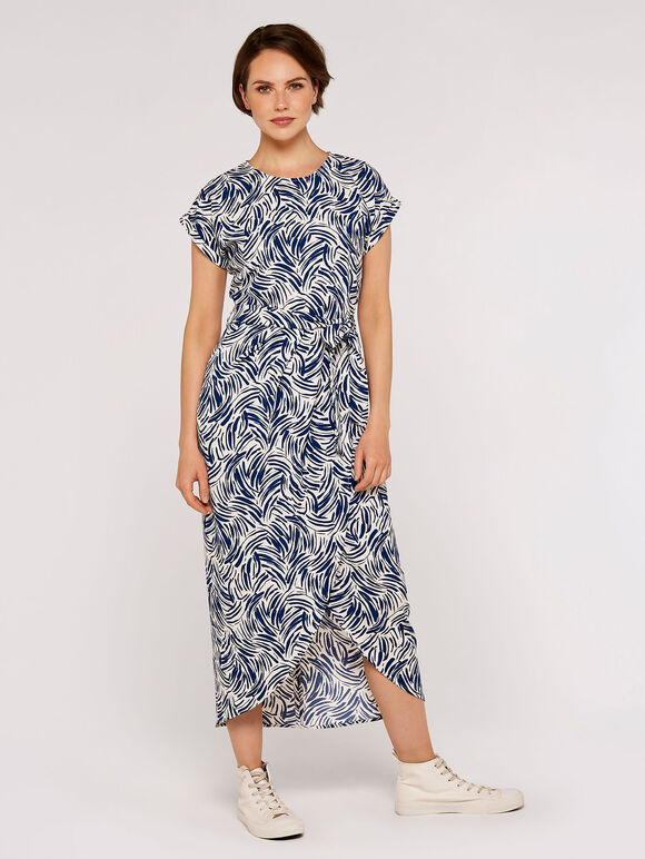 Brushstroke Print Wrap Maxi Dress, Cream, large