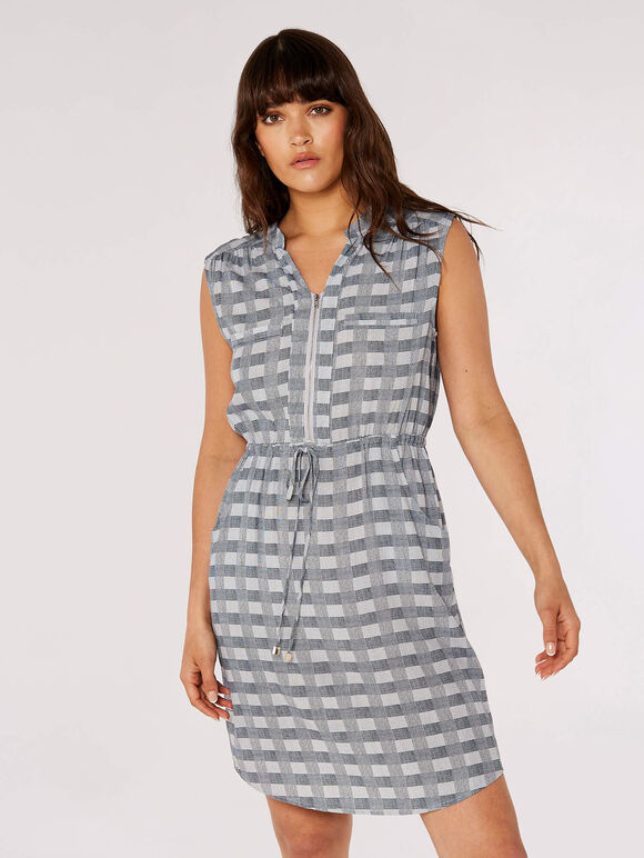 Check Pocket Mini Dress, Navy, large