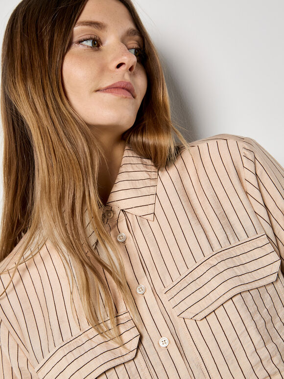 Pinstripe Boxy Shirt, Stone, large