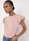 Soft Slub Ruffle Sleeve T-Shirt, Pink, large