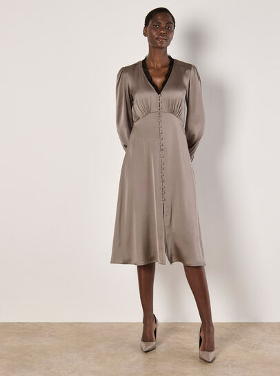 Lace Trim Satin Midi Dress