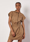 Utility Shirt Mini Dress, Brown, large