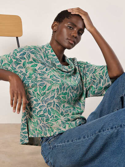 Batik Leaf Jersey Knit Top
