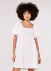 Puff Sleeve Mini Dress, White, large