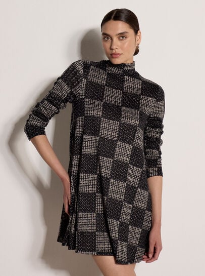 Textured Check Swing Mini Dress