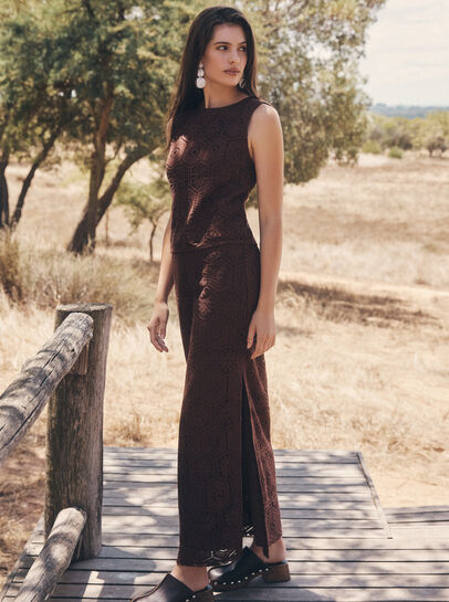 Crochet Lace Side Split Maxi Skirt