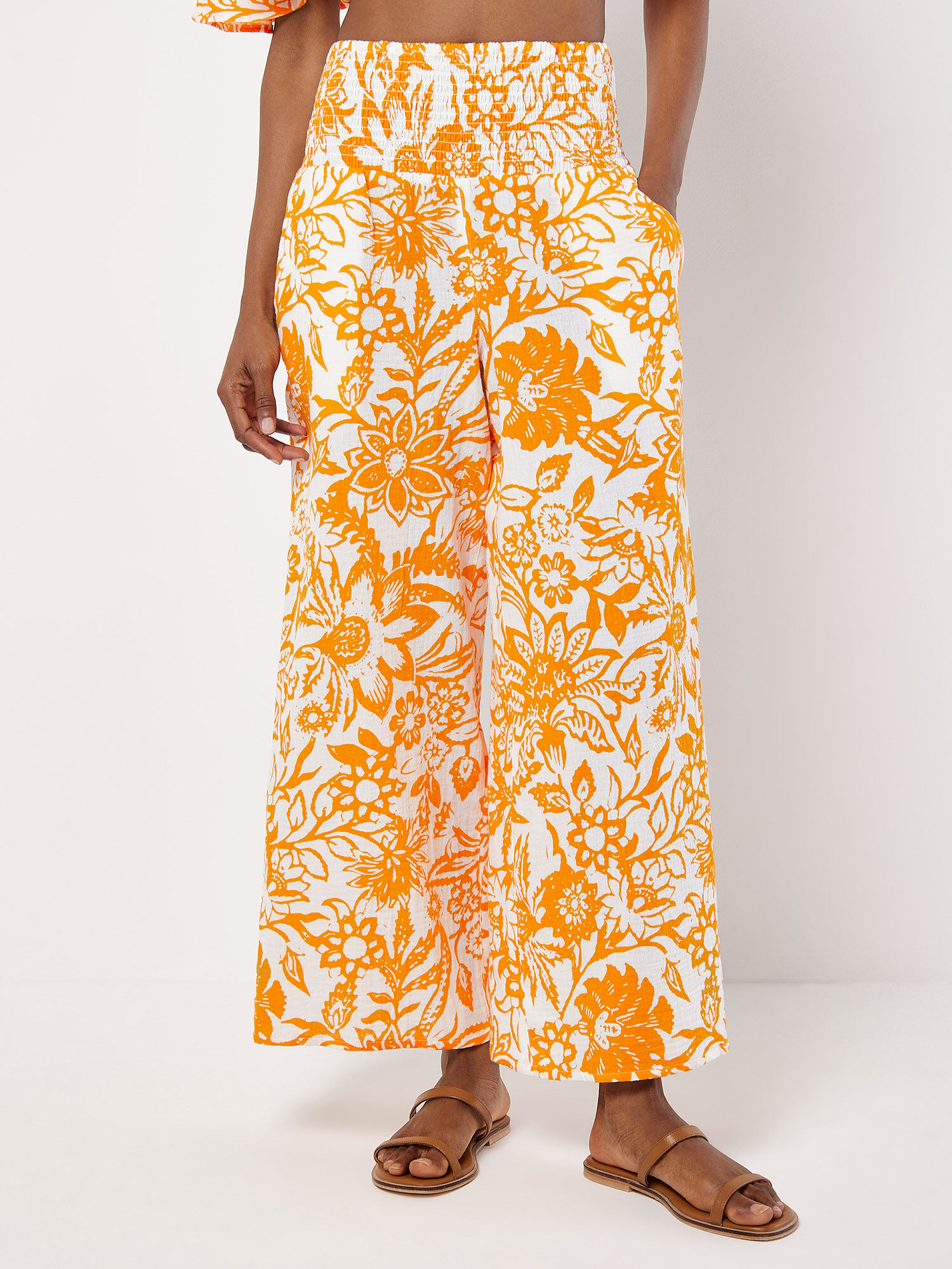 Pantalon Palazzo En Coton A Imprime Fleuri