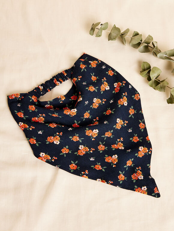 Floral Head Scarf, Navy, large
