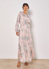 Silhouette Floral Satin Shimmer Maxi Dress, Stone, large