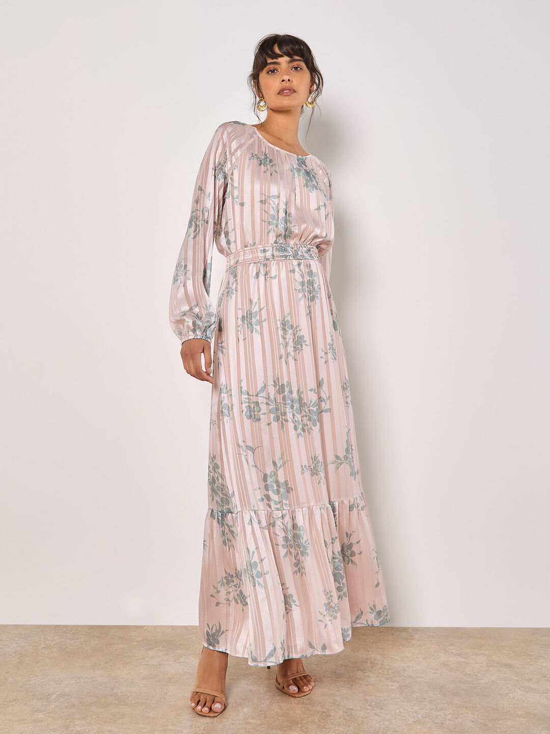 Silhouette Floral Satin Shimmer Maxi Dress