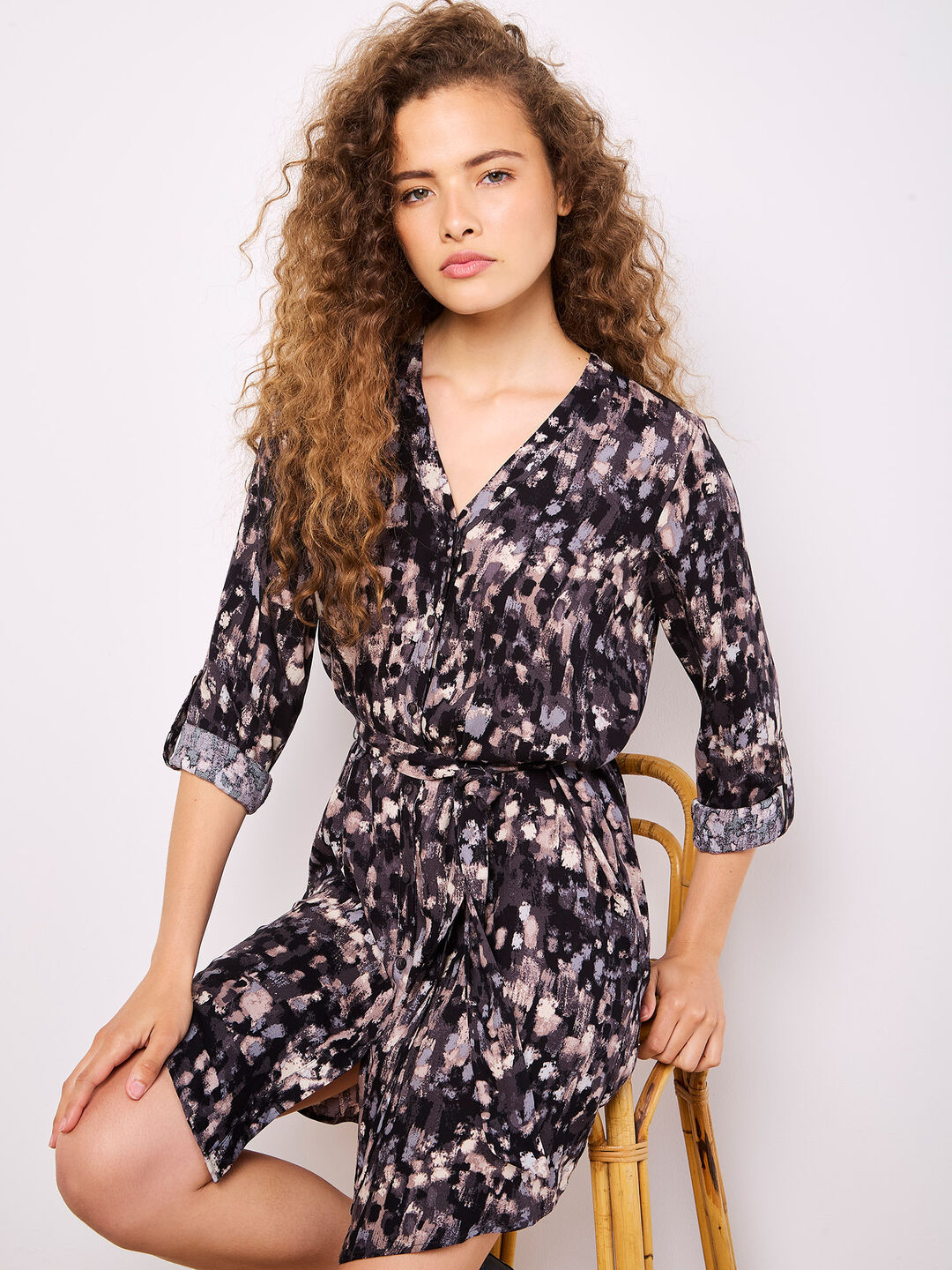 Abstract Brushstroke Shirt Mini Dress