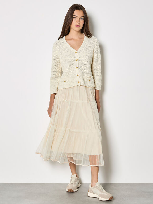 Shimmer Cotton Cardigan, Cream, large