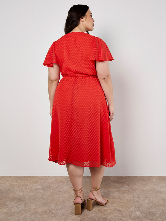 Curve Jacquard Chevron Wrap Midi Dress, Orange, large
