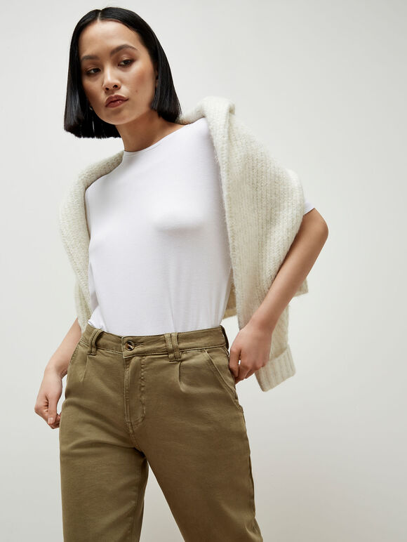 Chino-Mom-Jeans mit mittelhohem Bund, Khaki, Größe L