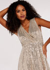 Sequin V Neck Mini Dress, Stone, large